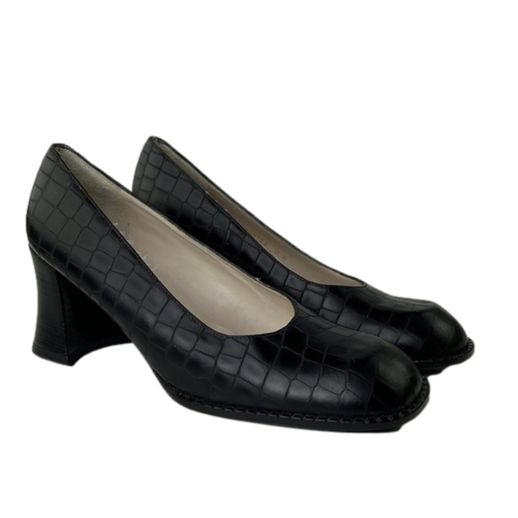 Delman Chunky Heel Leather Pumps Shoes - Picture 1 of 11